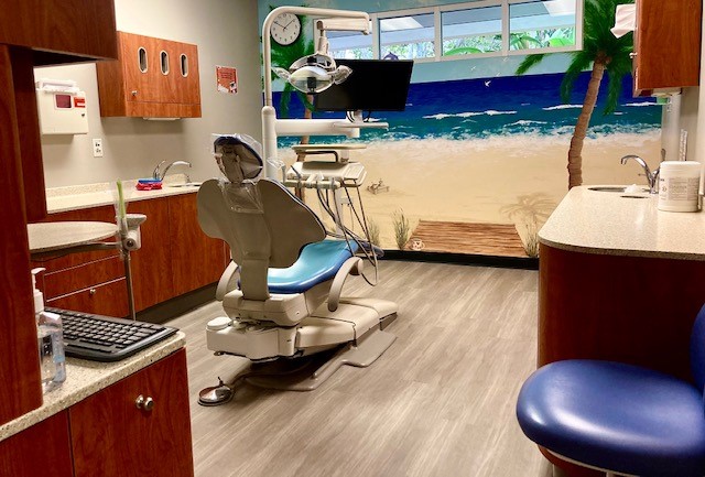 Dental office with chair and equipment