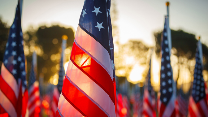 Rows of US flags